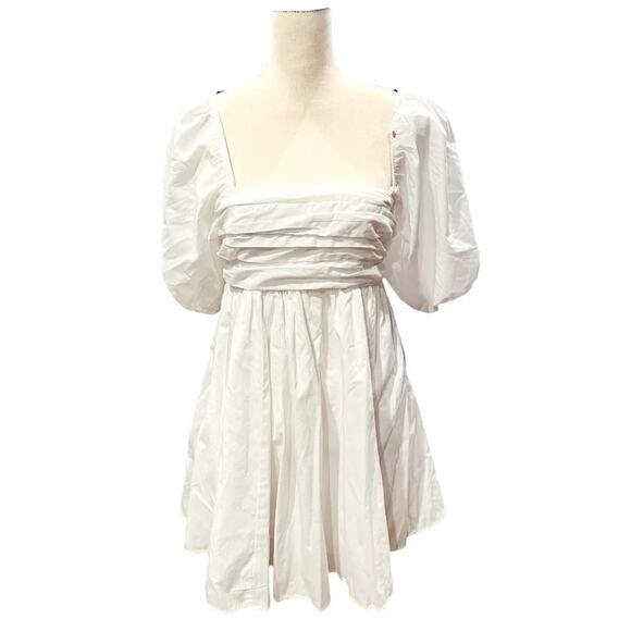 Abercrombie & Fitch Emerson Ruched Puff Sleeve Mini Dress White XSP - Picture 4 of 10